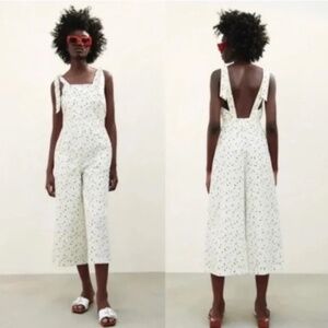 Zara Cotton Floral Dot Print Culotte Wide Leg Jumpsuit women size Medium cottage
